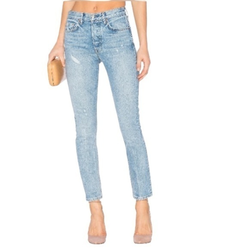 GRLFRND Karolina Blue Distressed Midrise Jeans Size 25